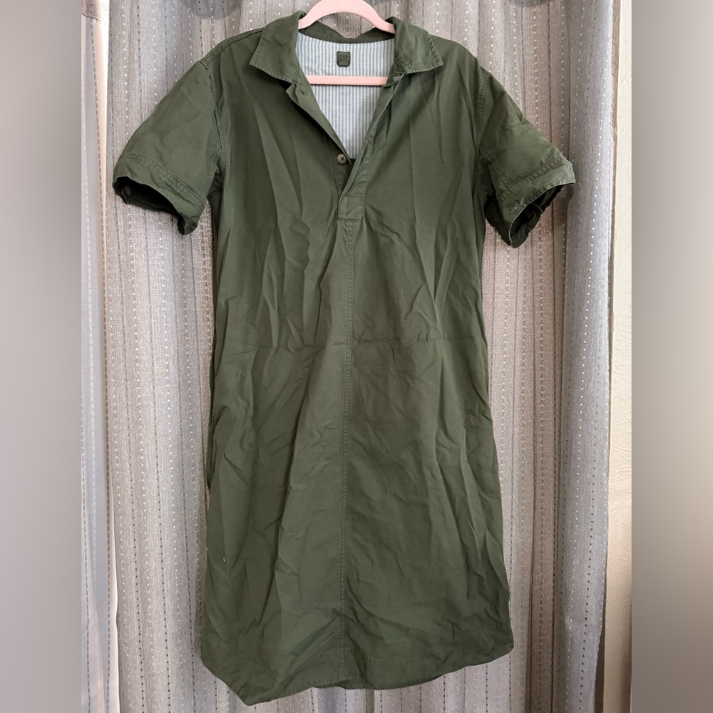 GAP Olive Green Button-Front Shirt Dress